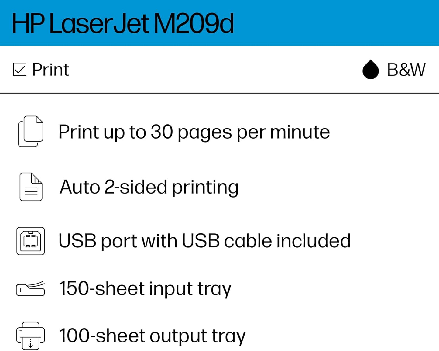 HP 8J9L0F#BGJ LaserJet M209d Duplex Laser Printer