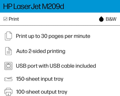 HP 8J9L0F#BGJ LaserJet M209d Duplex Laser Printer