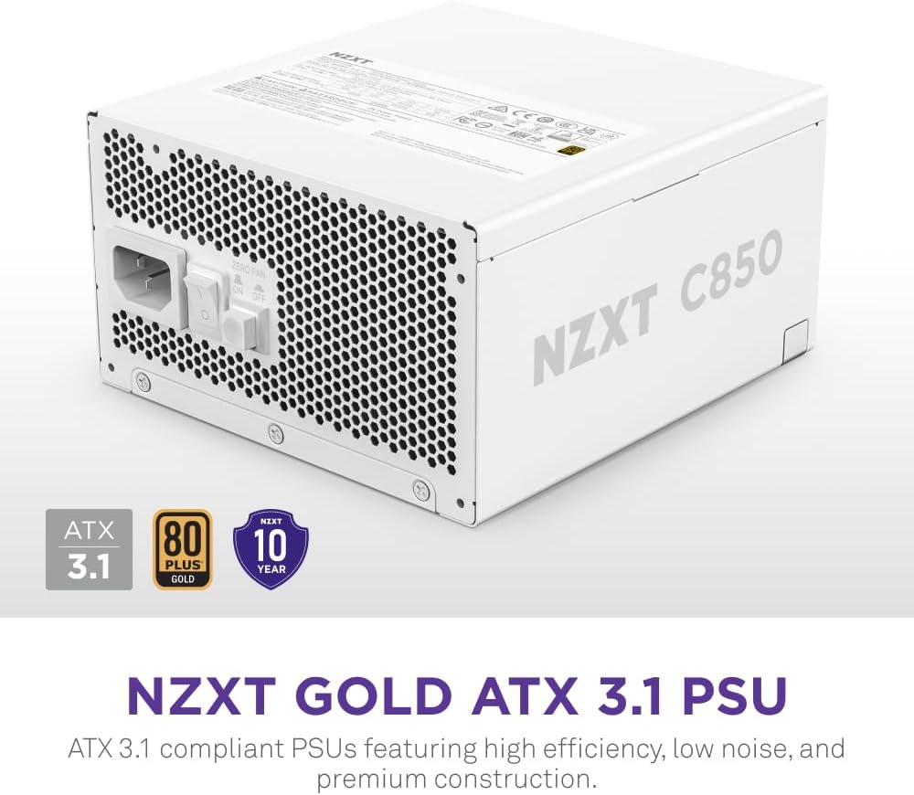 NZXT C850 Gold ATX 3.1 Low-Noise Power Supply White