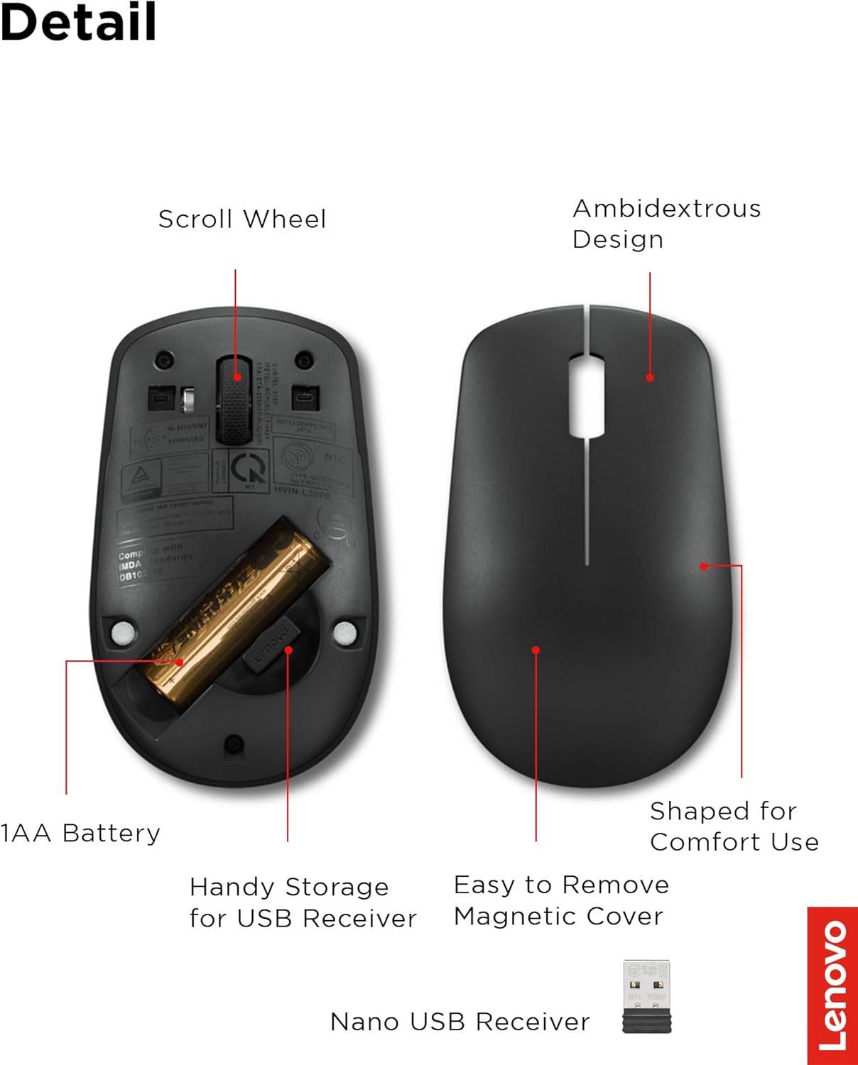 Lenovo 530MOUSE Wireless Ambidextrous PC Mouse