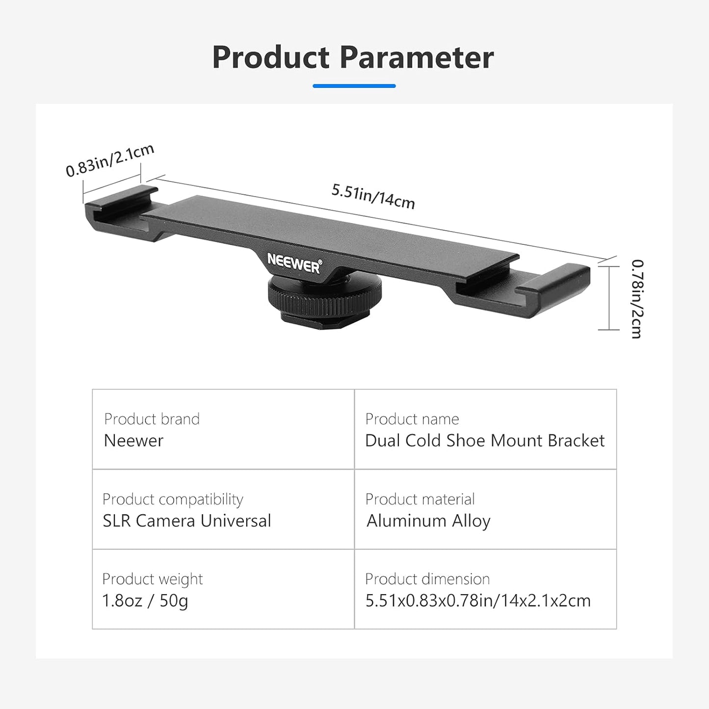 Neewer 10100281 Dual Cold Shoe Mount Extension Bracket