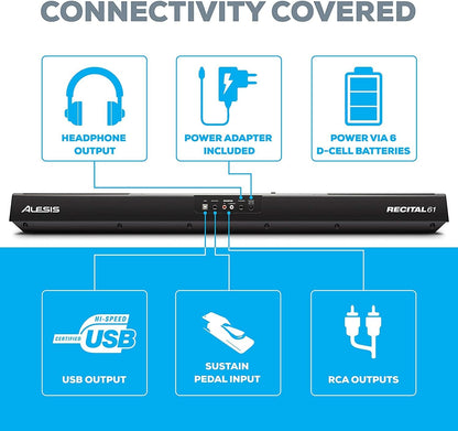 Alesis HDH40 Recital 61-Key Piano Keyboard Pedal Bundle