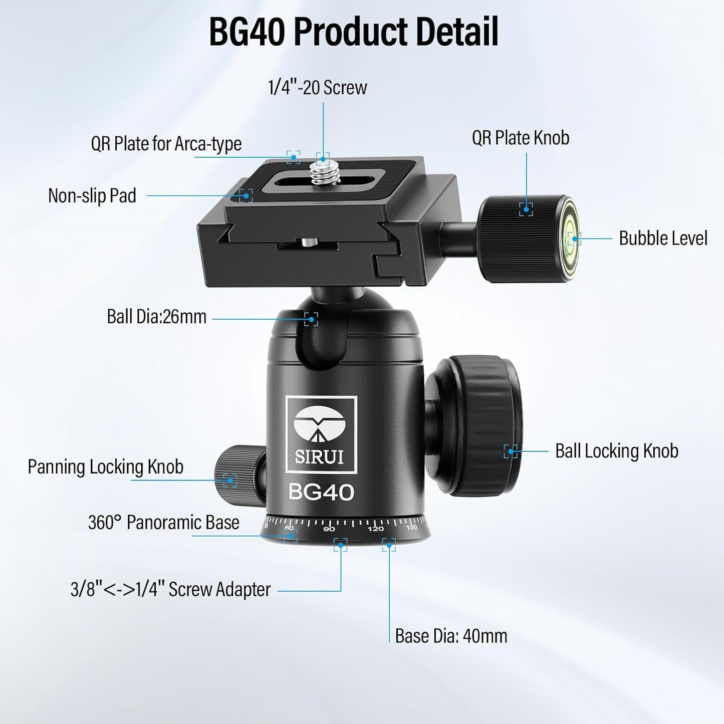 Sirui BG40 Tripod Ball Head - 22lbs Load Capacity