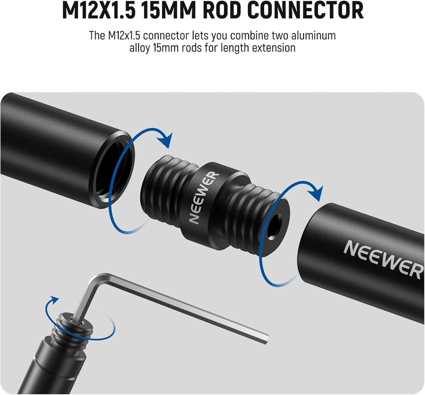 Neewer SR020 15mm Rod Connector - M12x1.5 Extension (4 Pack)