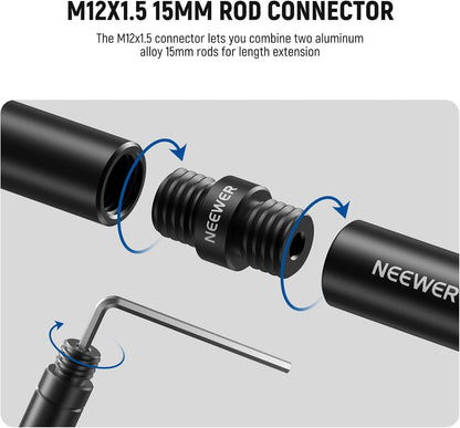 Neewer SR020 15mm Rod Connector - M12x1.5 Extension (4 Pack)