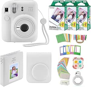Fujifilm Instax Mini 12 Clay White Camera Bundle