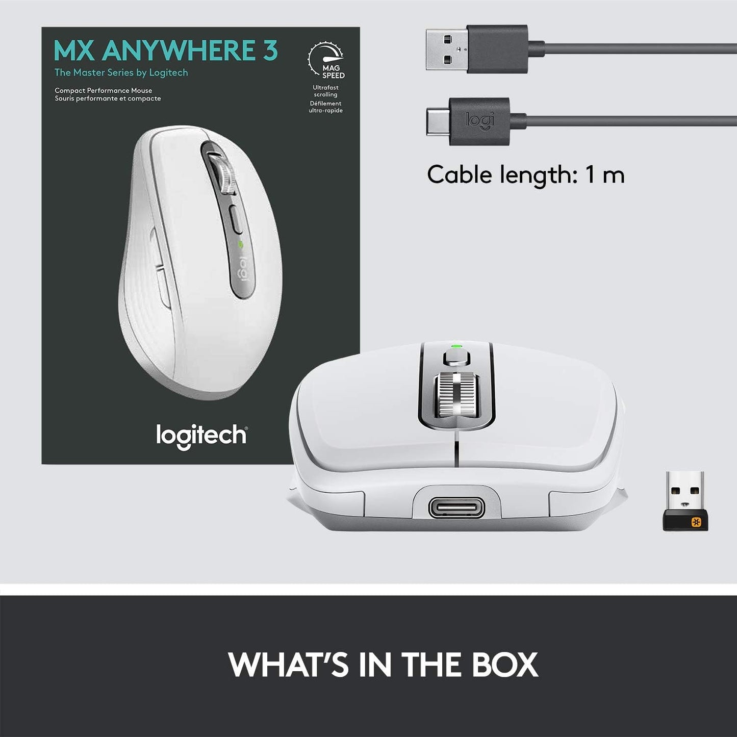Logitech 910-005985 MX Anywhere 3 Compact Wireless Mouse, Pale Grey