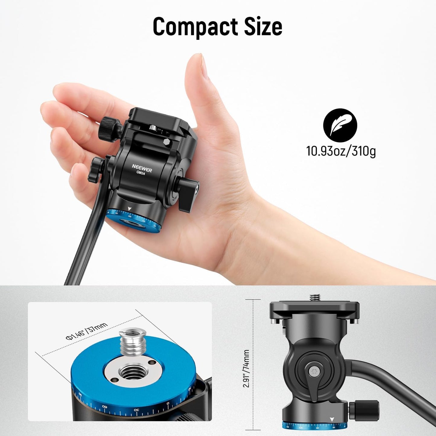 Neewer 10102493 GM24 Tripod Fluid Head, Blue