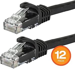 Monoprice 141814 Cat6 Ethernet Cable 2ft Black 12-Pack