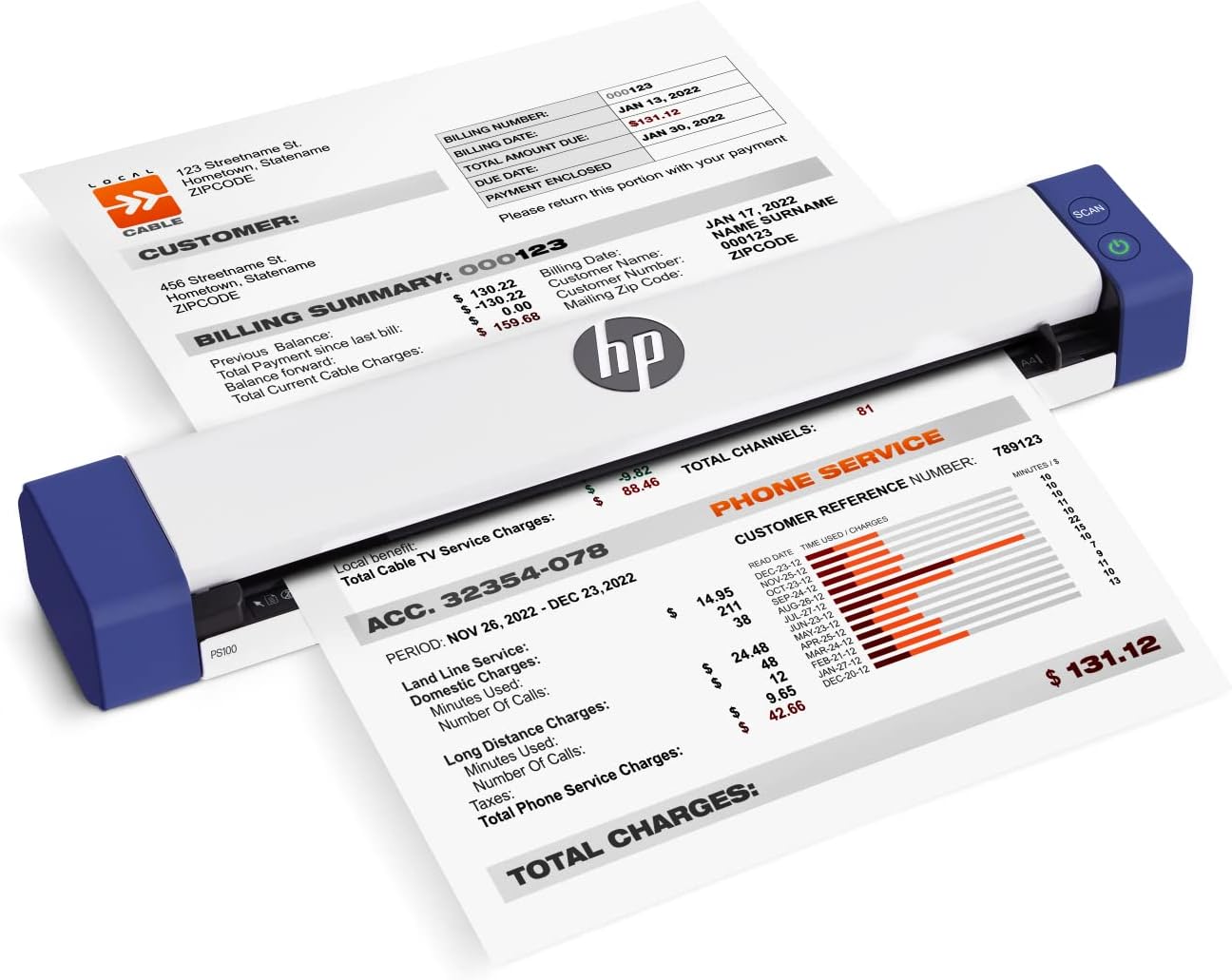 HP HPPS100 Small USB Document Scanner