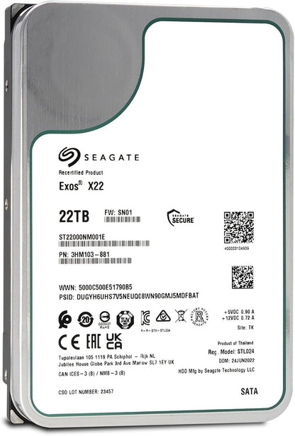 Seagate ST22000NM001E 22TB Exos X22 Enterprise Hard Drive