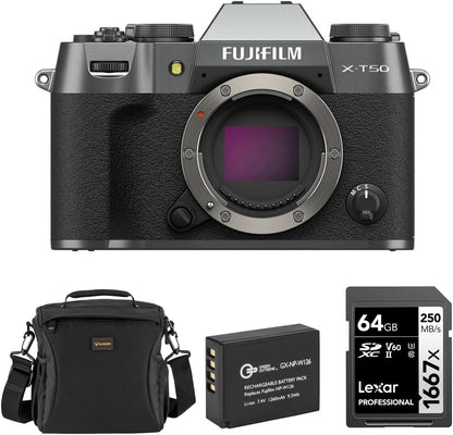 Fujifilm X-T50 X-T50 Mirrorless Digital Camera - Charcoal Silver with Bundle