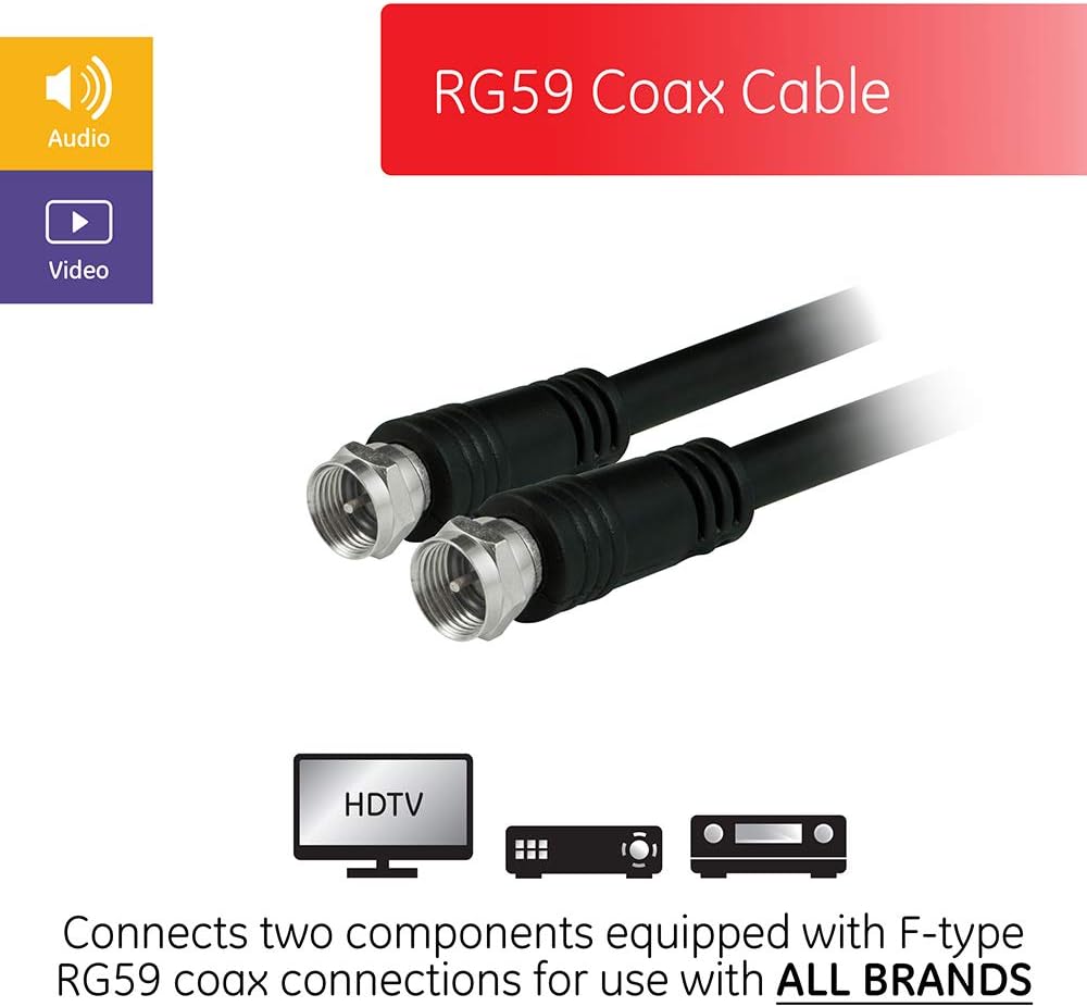 GE 23217 RG59 Coaxial Cable 6ft F-Type Connectors
