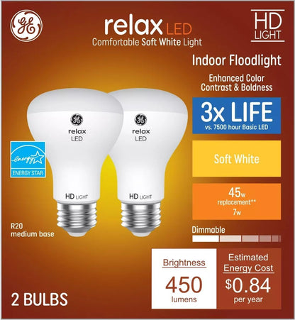 GE 41482 Relax LED R20 Dimmable Bulb 2-Pack