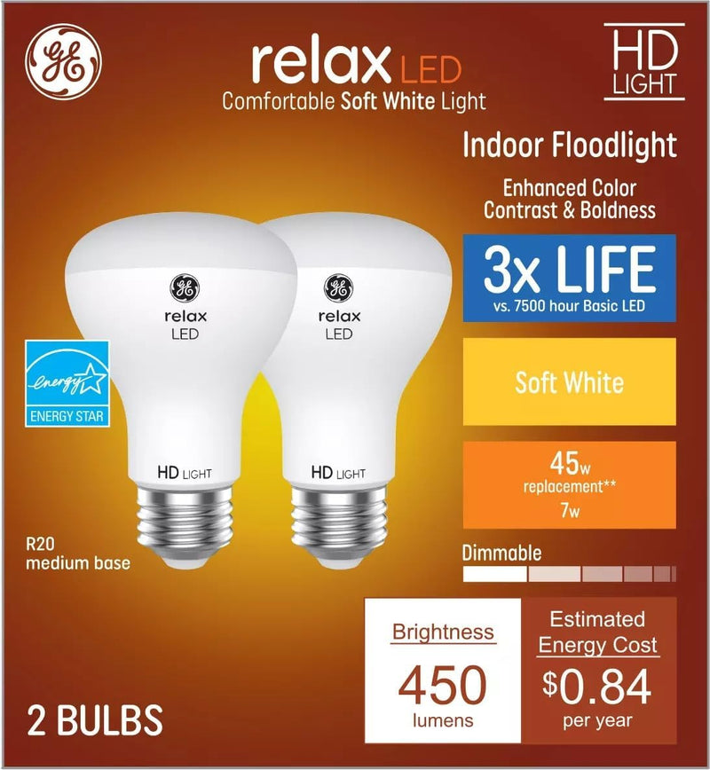 GE 41482 Relax LED R20 Dimmable Bulb 2-Pack — main product image