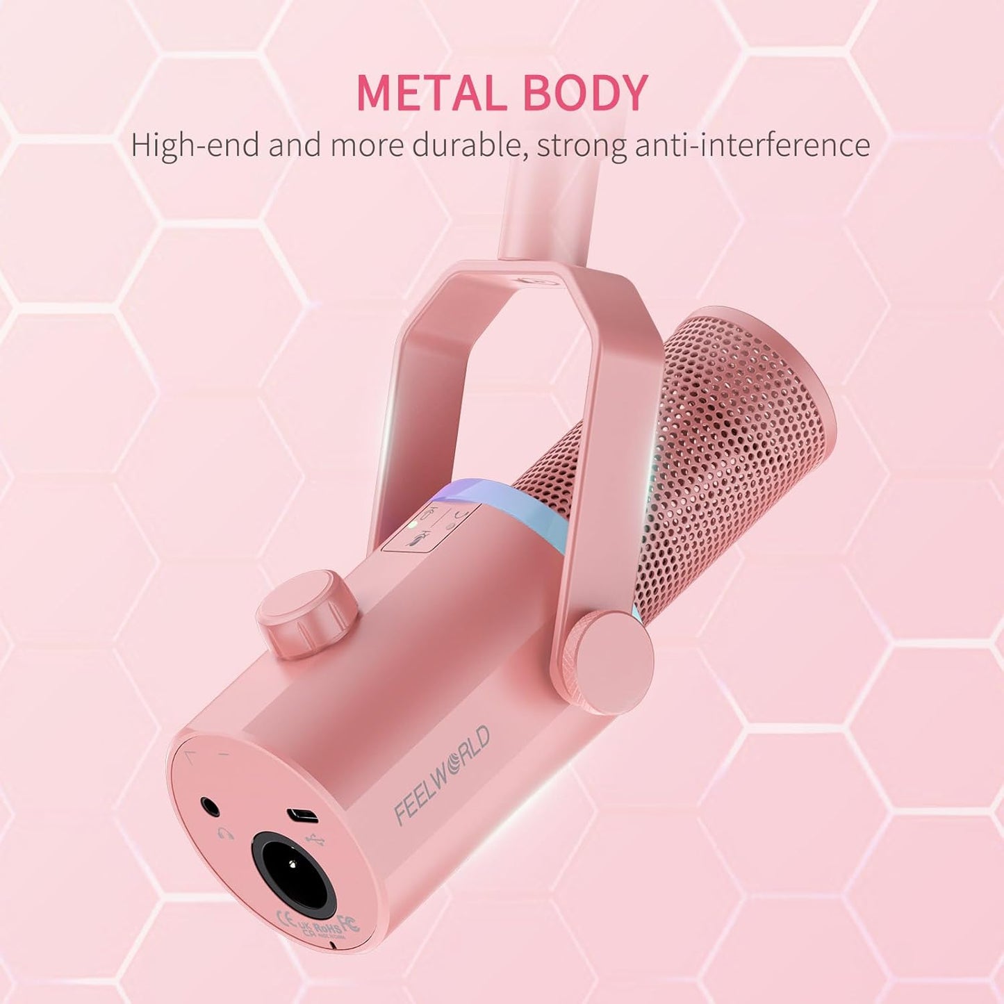 FEELWORLD PM1 Dynamic XLR USB Podcast Microphone Pink