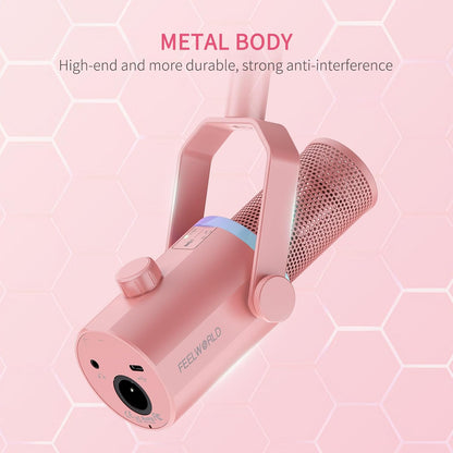 FEELWORLD PM1 Dynamic XLR USB Podcast Microphone Pink