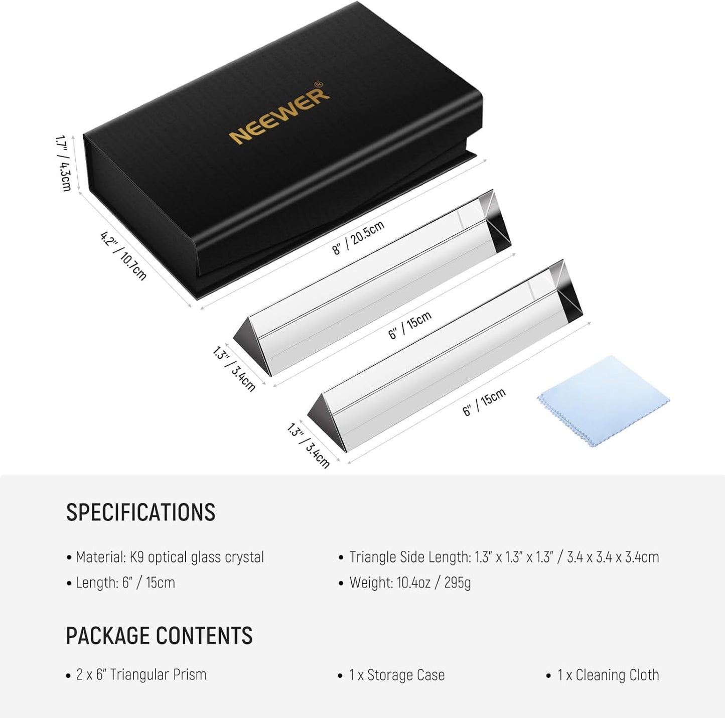 Neewer 6 Inch Triangular Prism Set K9 Crystal Glass