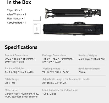 SmallRig 3989-CF-FBA-US AD-100 Carbon Fiber Video Tripod