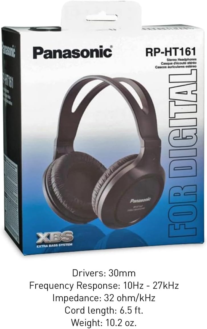 Panasonic RP-HT161-K Over-Ear Wired Headphones Extra Bass