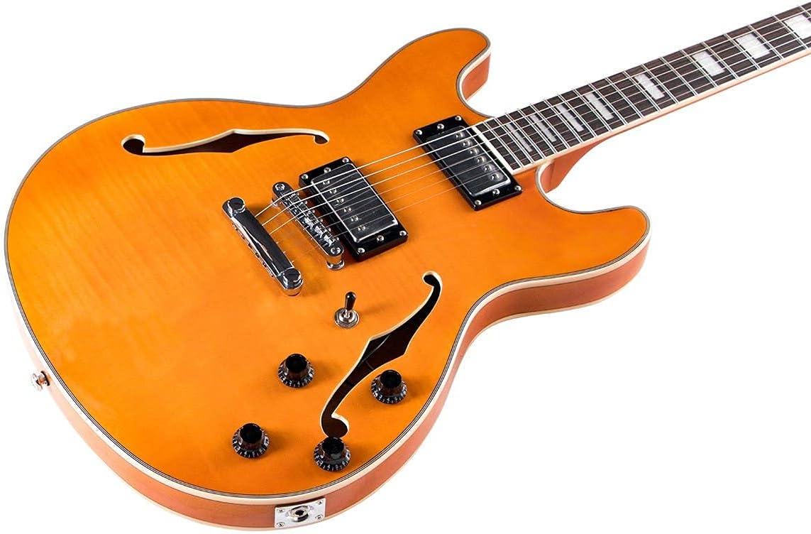 Monoprice 610924 Orange Semi-Hollow Body Electric Guitar