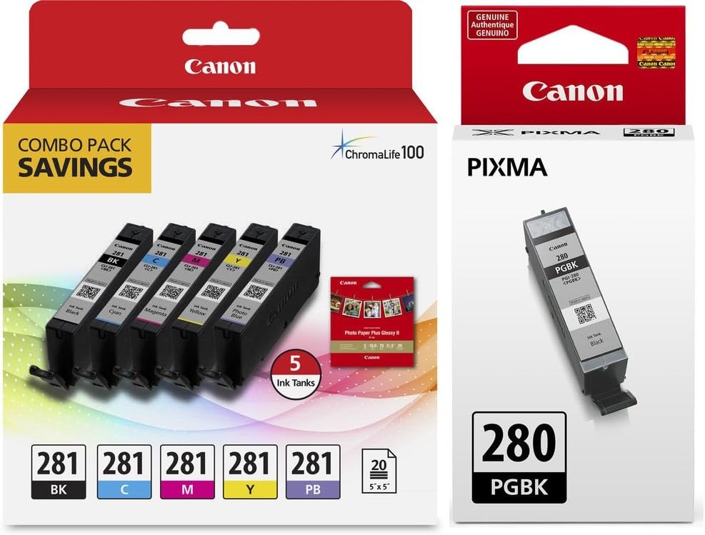 Canon CLI-281 5-Color Ink Tank Combo Pack + Photo Paper