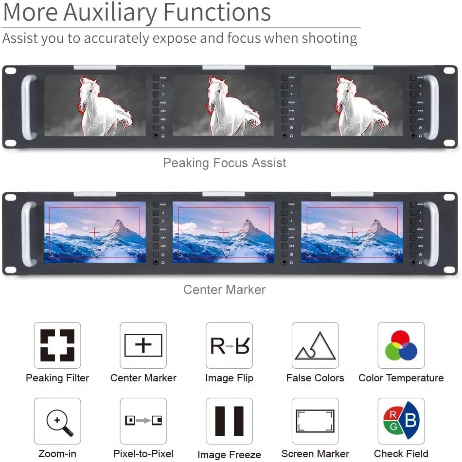 FEELWORLD T51-H Triple 5" 2RU Rack Mount Broadcast Monitor