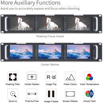 FEELWORLD T51-H Triple 5" 2RU Rack Mount Broadcast Monitor