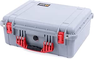 Pelican 1550 Silver Case Red Handle Foam Included