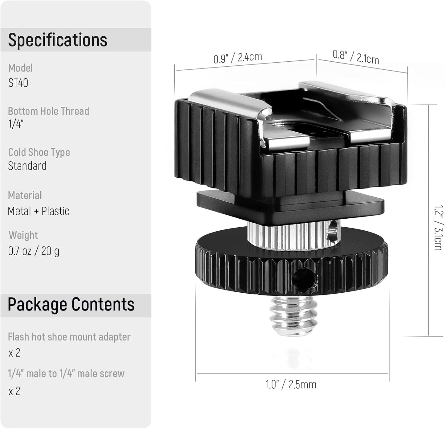 Neewer 10101025 Flash Hot Shoe Adapter 1/4" Screw 2-Pack