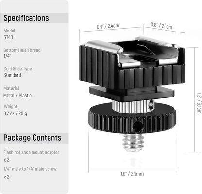 Neewer 10101025 Flash Hot Shoe Adapter 1/4" Screw 2-Pack