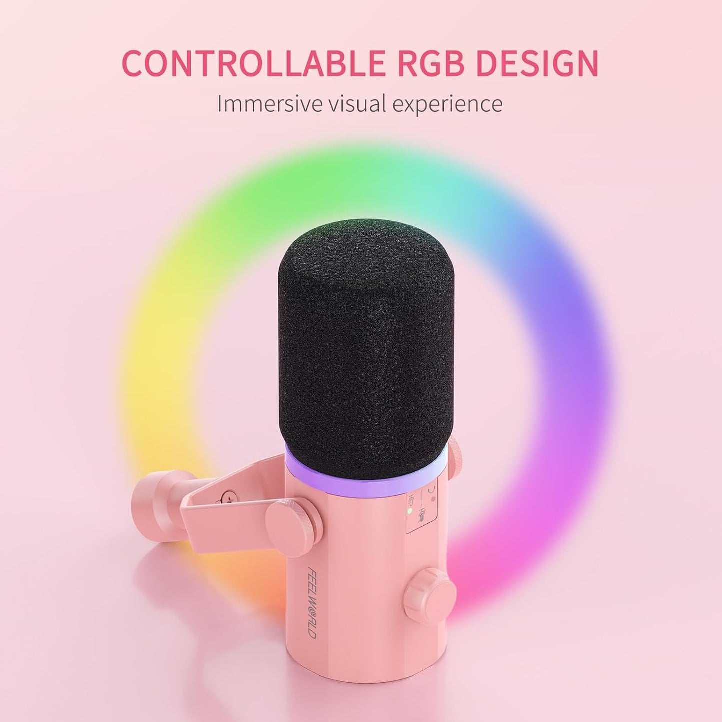 FEELWORLD PM1 Dynamic XLR USB Podcast Microphone Pink