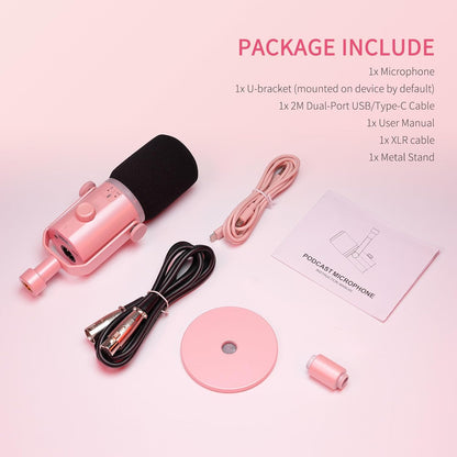 FEELWORLD PM1 Dynamic XLR USB Podcast Microphone Pink