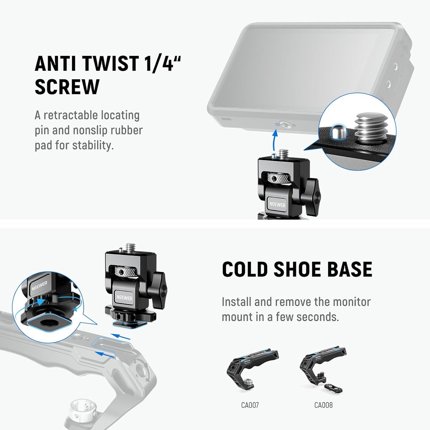 Neewer MA006 Camera Monitor Mount Cold Shoe Swivel Tilt