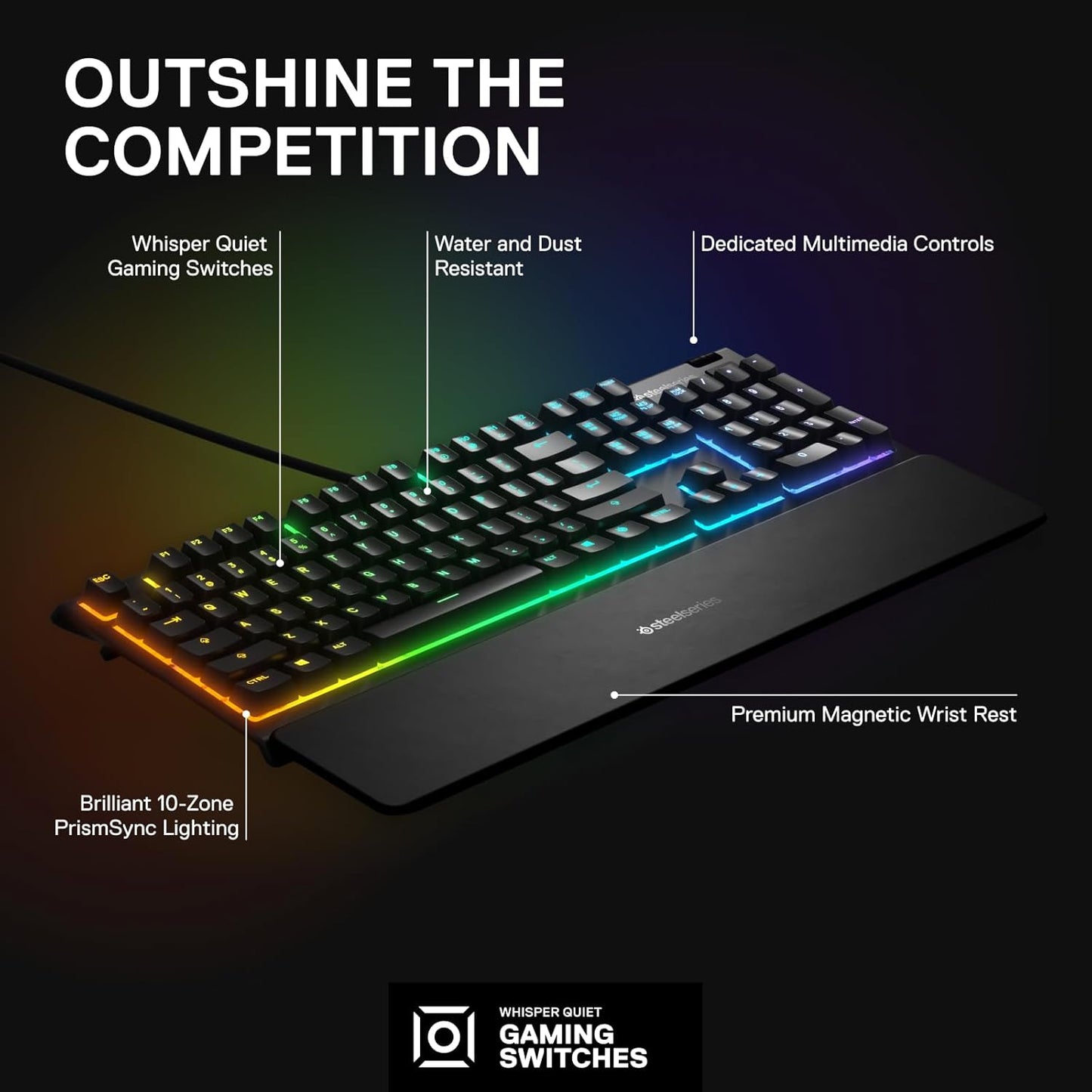 SteelSeries Apex 3 RGB Gaming Keyboard - Water Resistant