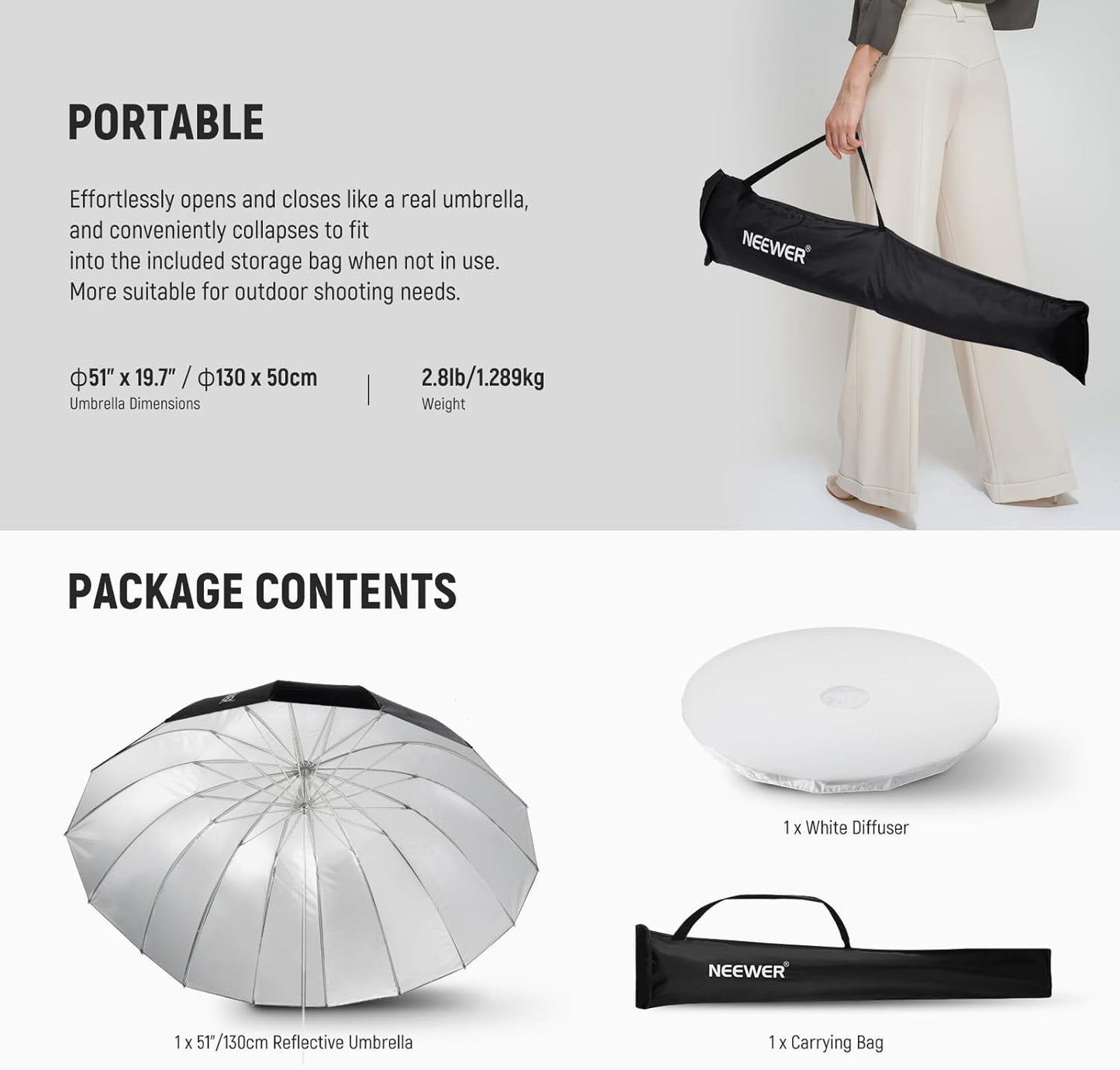 Neewer NS2U 51" Parabolic Reflective Umbrella with Diffuser