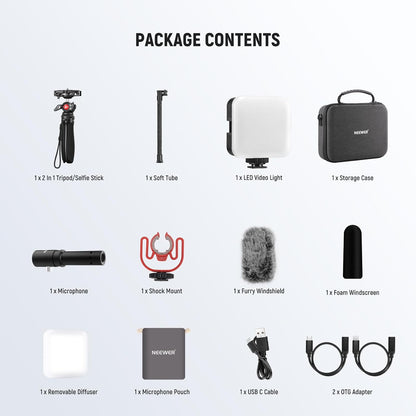 Neewer 10105101 Phone Vlogging Kit with LED Light and Microphone