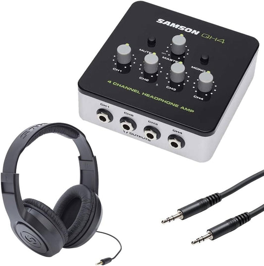 Samson 8541767590 QH4 4-Channel Headphone Amplifier Bundle