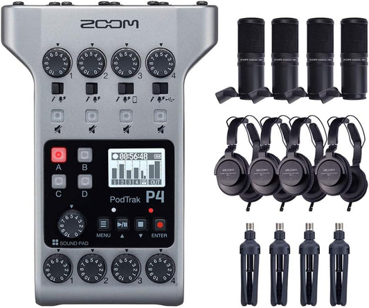 Zoom ZMP4K9 PodTrak P4 Podcast Recorder Bundle