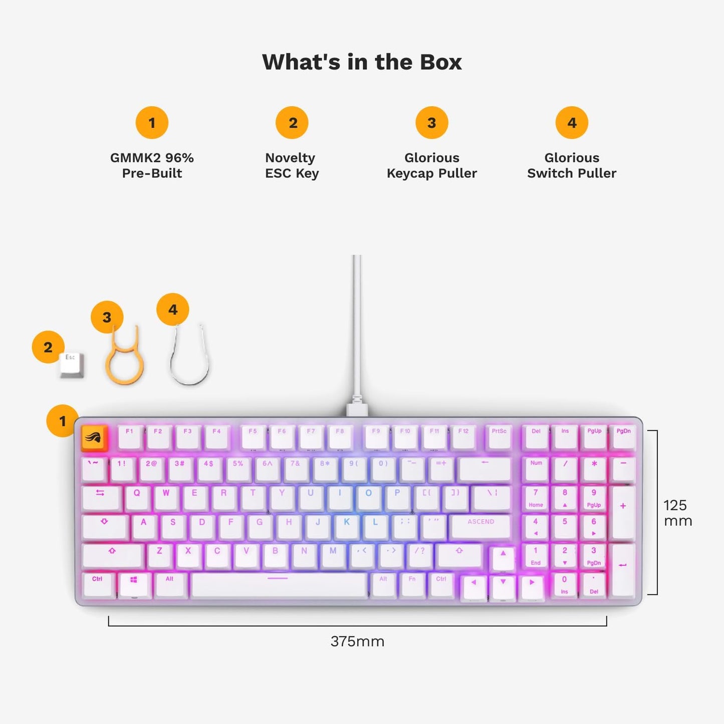 Glorious GLO-GMMK2-96-FOX-W GMMK 2 TKL Barebones Keyboard