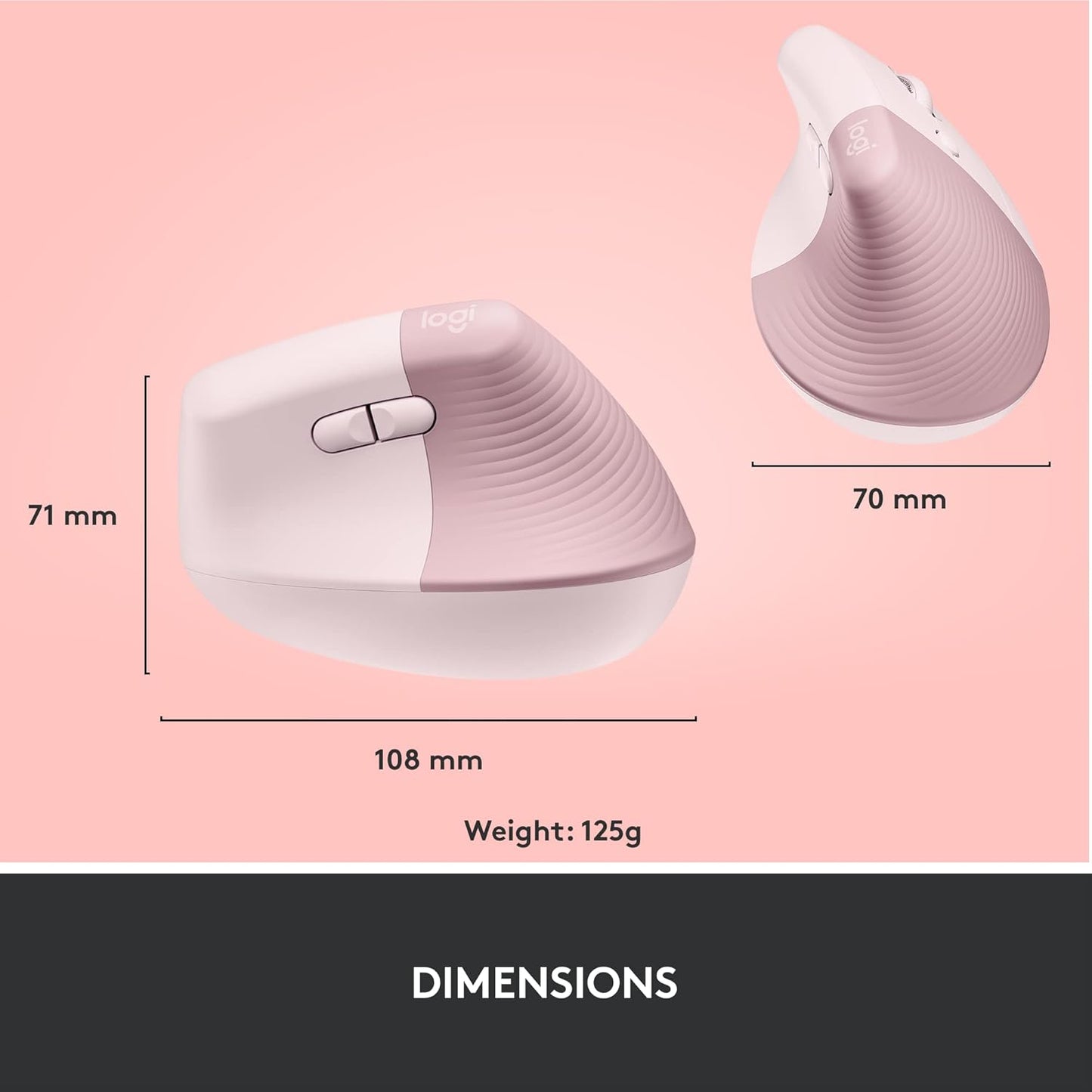 Logitech 910-006472 Lift Ergonomic Vertical Wireless Mouse - Rose
