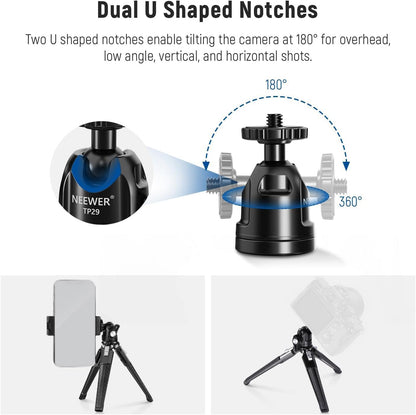 Neewer TP29 Mini Table Tripod: 360° Ball Head, Portable Camera Stand