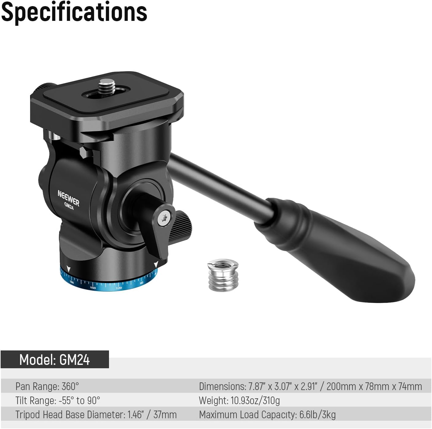 Neewer 10102493 GM24 Tripod Fluid Head, Blue