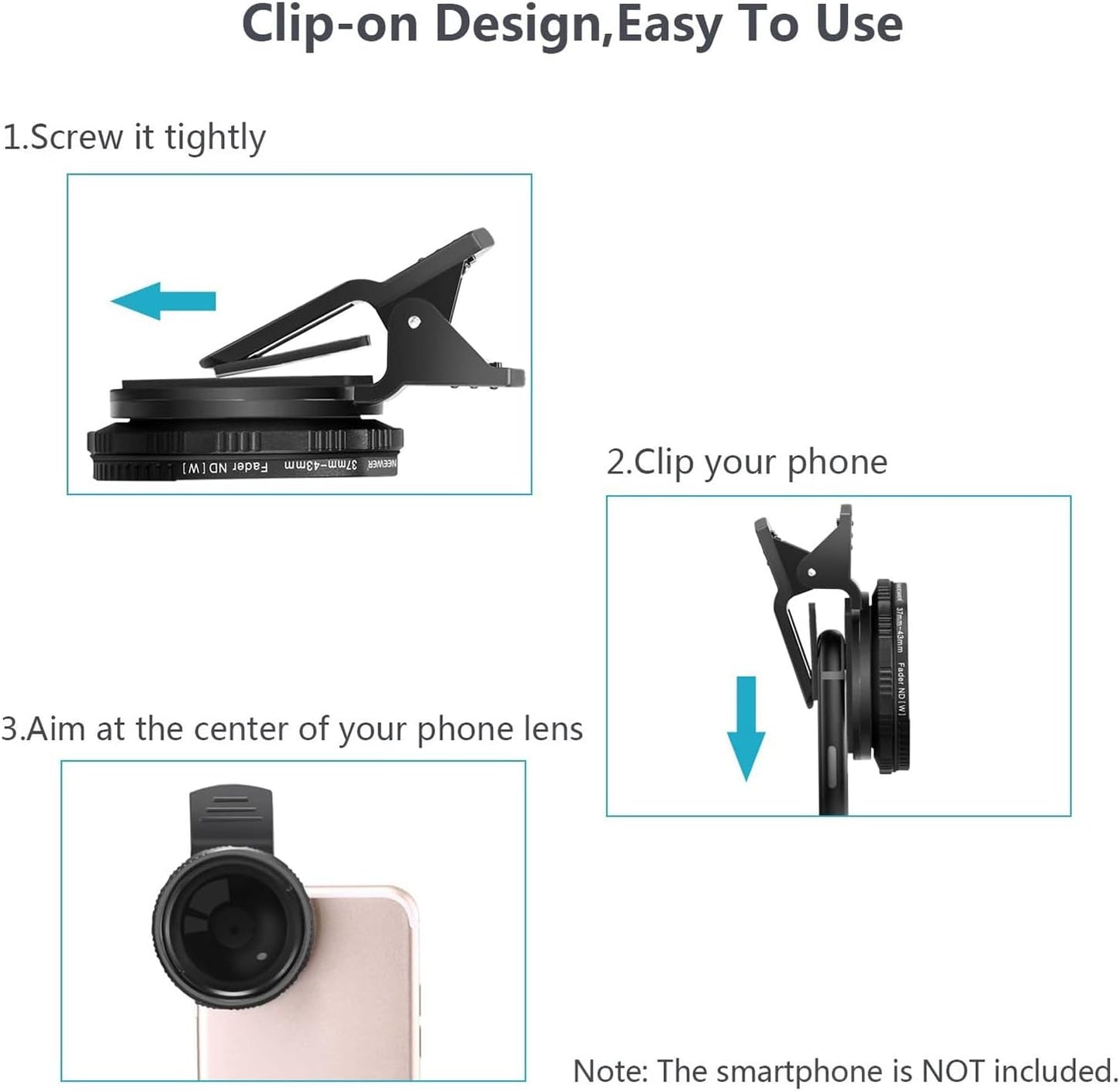 Neewer 10100467 37mm Clip-On ND2-ND400 Phone Lens Filter