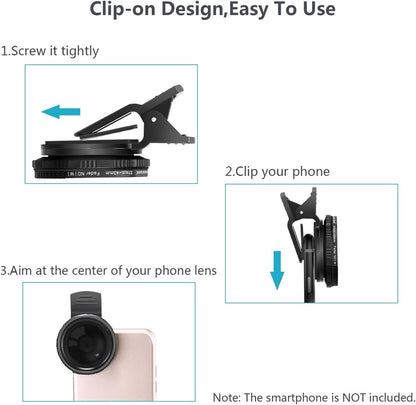 Neewer 10100467 37mm Clip-On ND2-ND400 Phone Lens Filter