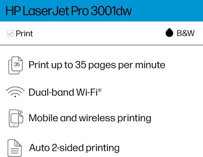HP 3G65OF LaserJet Pro 3001dw Wireless Printer