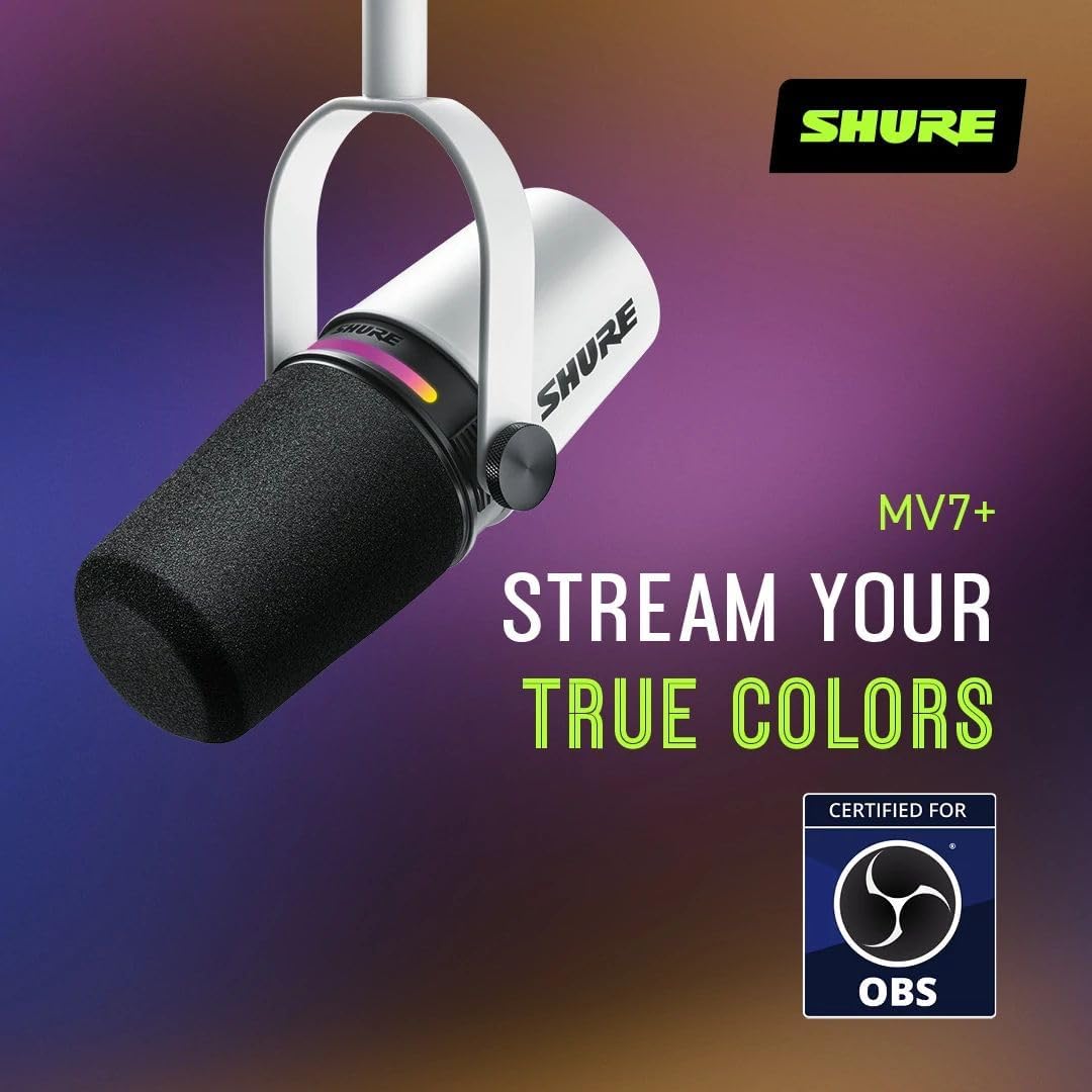 Shure MV7+-W Microphone, Podcast Dynamic USB/XLR, White