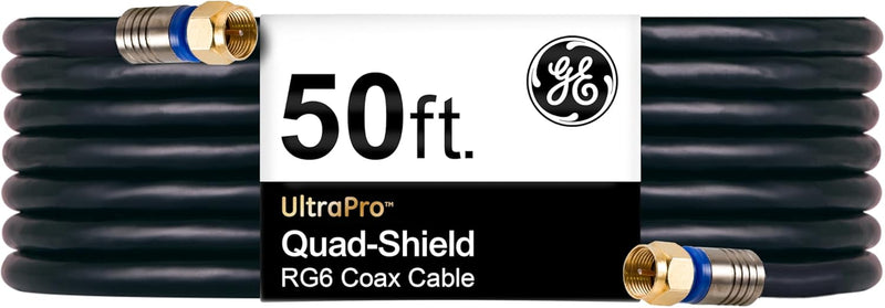 GE 33532 50ft RG6 Coaxial Cable - Quad Shielded, In-Wall Rated — main product image