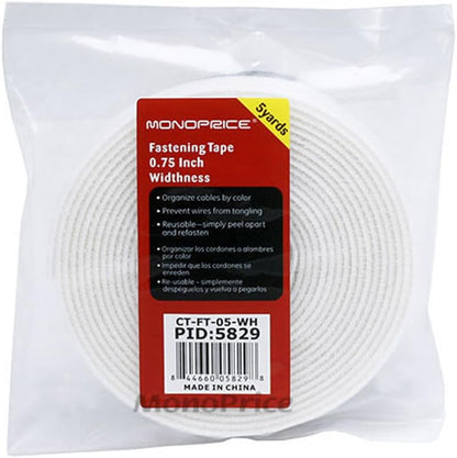 Monoprice 105829 Hook and Loop Fastening Tape - 0.75in White