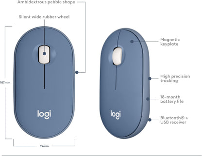 Logitech 910-006660 Pebble Wireless Mouse - Blueberry